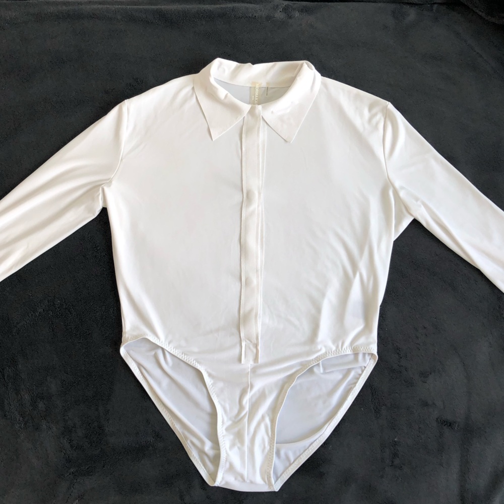 Norma Kamali White Long-Sleeve Snap-Front Bodysuit
